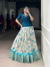 Semi-stitched teal lehenga with 3.80-meter flair