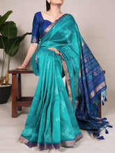 Teal festive wear silk saree for women