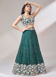 Teal Georgette heavy Sequins embroidery Lehenga choli & Dupatta