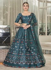 Teal Green Silk Thread Sequince Wedding Wear Lehenga Choli