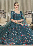 Teal Green Silk Thread Sequince Wedding Wear Lehenga Choli