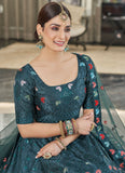 Teal Green Silk Thread Sequince Wedding Wear Lehenga Choli