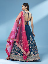 Teal Net Heavy Coding and Mirror Work Indian Wedding Lehenga Choli