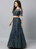 Teal Net Semi Stitched Coding and Sequins work Lehenga Choli