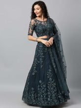 Teal Net Semi Stitched Coding and Sequins work Lehenga Choli