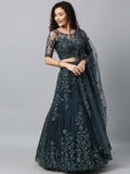 Teal Net Semi Stitched Coding and Sequins work Lehenga Choli