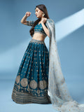 Teal Poly Georgette & Net Wedding Wear Lehenga Choli
