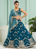 Teal 3.2 meter flare wedding lehenga for bridesmaid