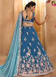 Full flair teal silk wedding lehenga for bridal and party wear