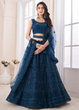 Teal Soft Net Bridal Lehenga Choli with Dori and Zarkan Work