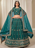 Elegant Teal Bridesmaid Lehenga in Art Silk with Embroidered Net Dupatta