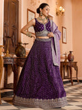 Sequins embroidered purple wedding function lehenga