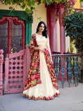 Vichitra silk stitched lehenga with Kalamkari border