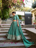 Sea green Chanderi silk blouse fabric unstitched