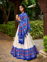 Royal Blue Color Patola Print With Tussar Silk Lehenga Choli