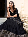 Black Chanderi silk lehenga choli with zari work and dupatta for festive occasions