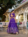 Purple Color Sequins And Thread Embroidery Work Vichitra Silk Lehenga Choli