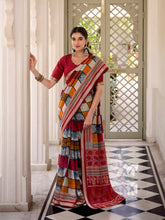 Maroon chanderi saree with temple border