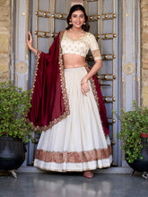 Off White Color Zari Weaving Work Lace Border Vichitra Silk Lehenga Choli