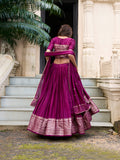 Wine Color Plain With Zari Weaving Work Chanderi Lehenga Choli