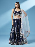 Traditional Indian Navy Blue Georgette Sequins Lehenga For Bridesmaid