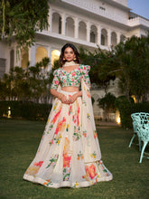 Cream georgette floral print lehenga