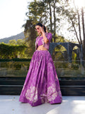 Purple Floral Print Tussar Silk Co-ord Set lehenga Choli
