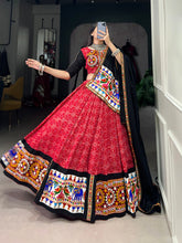 Red Color Printed And Gamthi Work With Mirror Work Cotton Chaniya Choli
