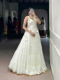 White Color Embossed Design Lace Border Marbel Chaniya Choli