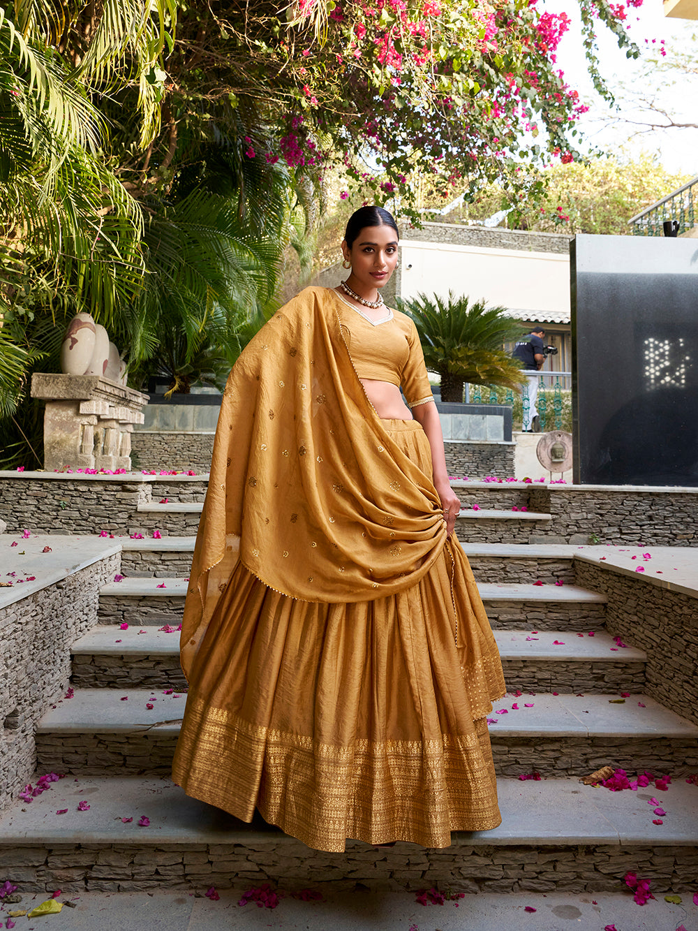 Mustard Chanderi silk lehenga choli traditional wear