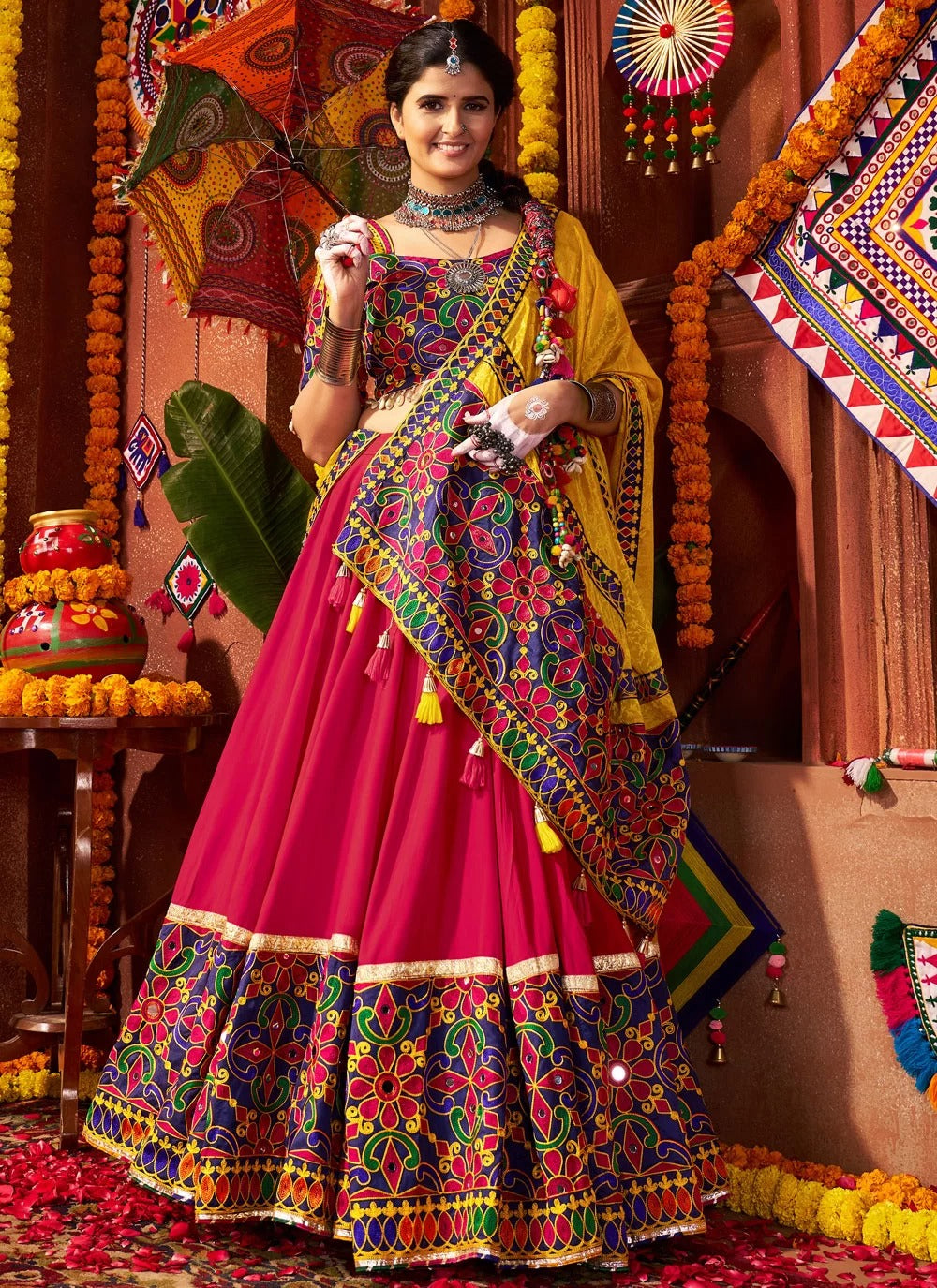 Traditional Mirror Work Multicolor Navratri Chaniya Choli Set