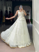 White Color Embossed Design Lace Border Marbel Chaniya Choli