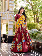 Printed Tussar silk lehenga choli in maroon