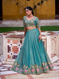 Sky Blue Color Sequince And Thread Embroidery Work Zari Shimmer Lehenga Choli