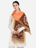 Trending Peach Embroidered Panel Khadi Festive Dupatta