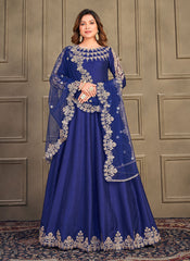 Trendy Art Silk Zari Embroidered Anarkali Suit For Eid In Blue