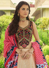 Trendy Beige Sequins Embroidered A Line Lehenga In Georgette