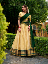 Green Kanchipuram lehenga choli with zari border