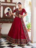 Red embossed design lehenga with gotta patti lace