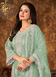 Trendy Green Net Embroidered Palazzo Style Suit For Women