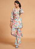 Trendy Light Cream Rayon Printed Stitched Cord Set