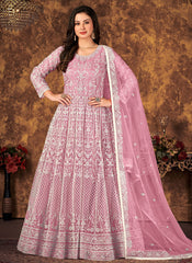 Trendy Pink Net Thread Embroidery Anarkali Salwar Kameez