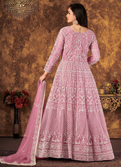 Trendy Pink Net Thread Embroidery Anarkali Salwar Kameez