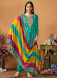 Turquoise Chinon Silk Embroidered Pakistani Suit