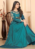 Turquoise Color Silk Embroidered Ethnic Gown