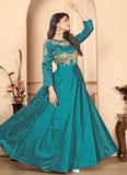 Turquoise Color Silk Embroidered Ethnic Gown