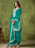 Turquoise Color Silk Embroidery Patiyala Salwar Suit