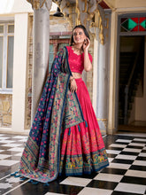 Printed Tussar silk lehenga choli in off pink