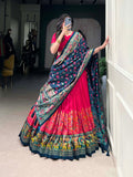Pink Color Printed Foil Work Tussar Silk Lehenga Choli