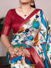 Printed tussar silk saree for festive wear